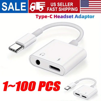 #ad 2in1 Charger and Headphone USB Type C to 3.5mm Aux Audio Cable Cord Adapter Lot $118.51