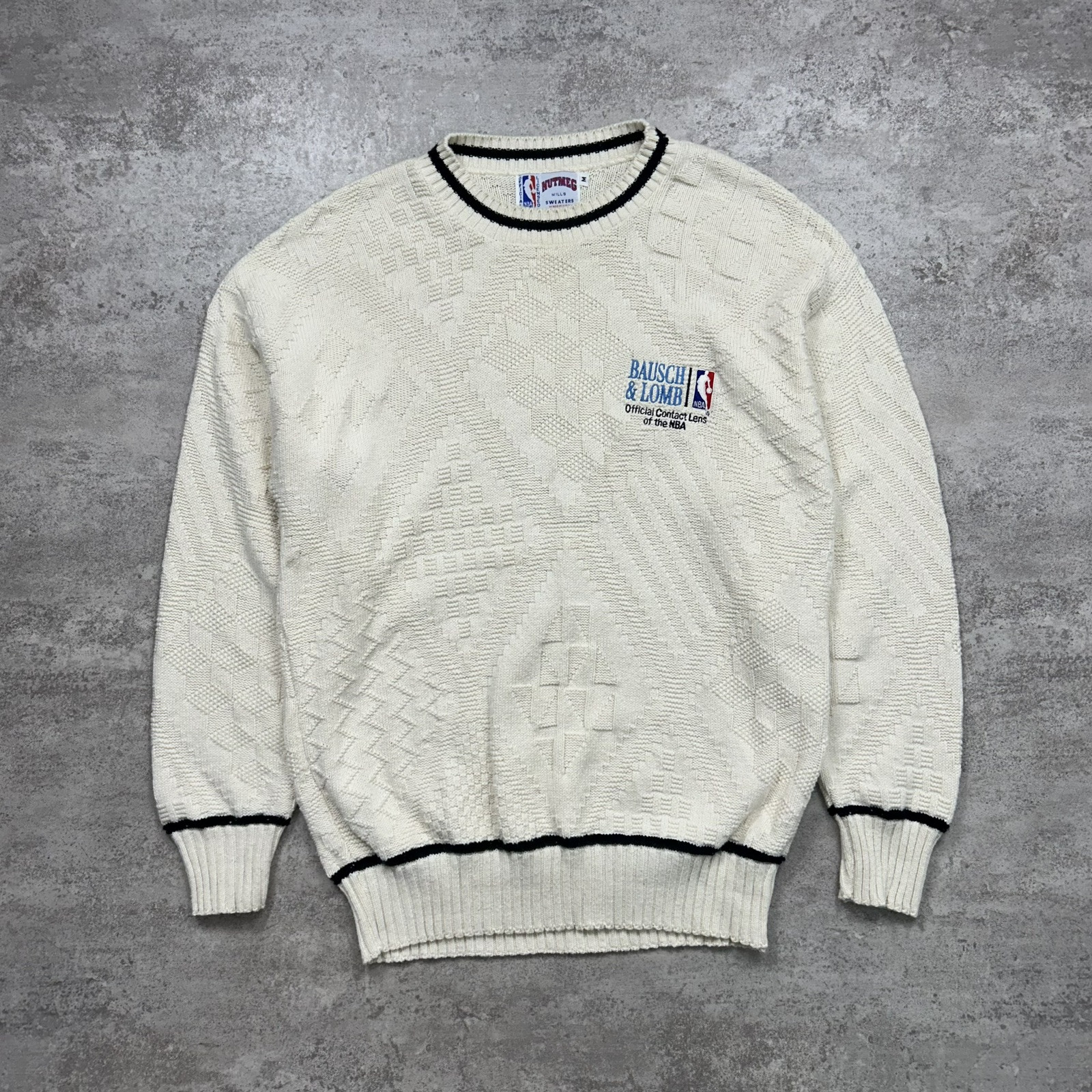 VTG 90s NBA BAUSCH LOMB NUTMEG OFFICIAL CABLE KNIT SWEATER COTTON