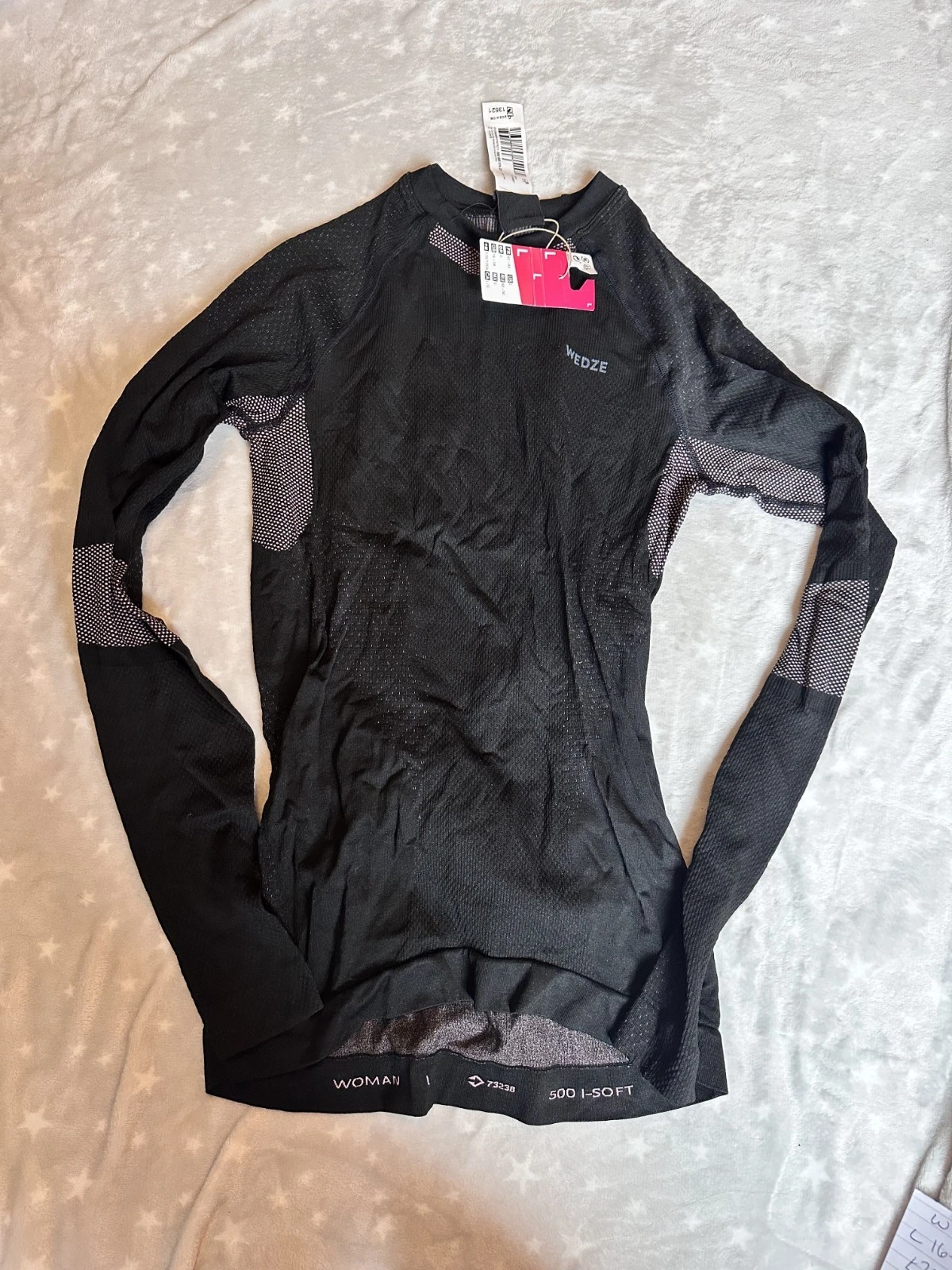 Decathlon Wedze Women's Base Layer Top Ski 500 Seamless Black and Pink Large