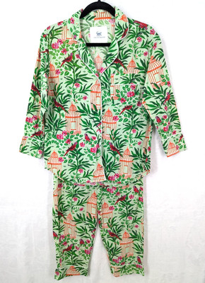Women's Printfresh XXS green bird/birdcage organic cotton 2 pc pajama set