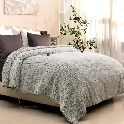 Cozy King Electric Blanket with 6 Heat Levels & Auto-Off - Sage Green