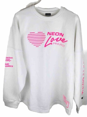 NEON LOVE PROJECT NEON DEATH CUSTOM CREWNECK Sweater White Hot Pink Men Size L