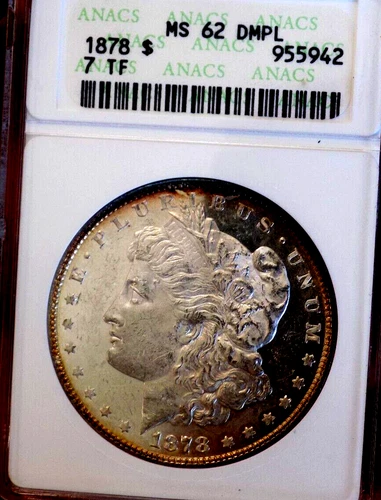 MORGAN SILVER DOLLAR 1878 7 TF OLD ANACS MS 62 DMPL+++ WOW COIN RARE GLASSY PQ