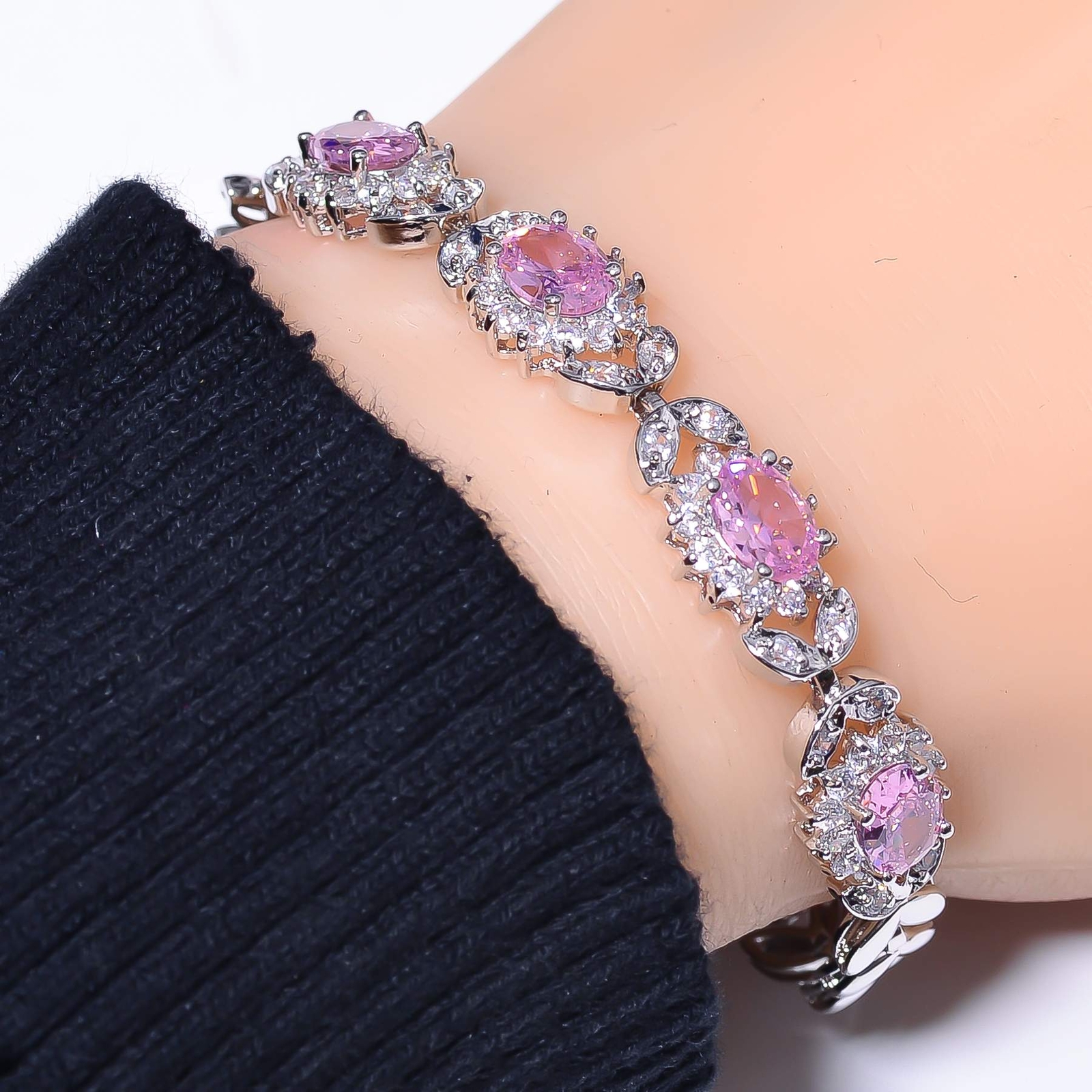 Pink Sapphire & CZ Simulated 925 Sterling Silver Tennis Bracelet 7.99