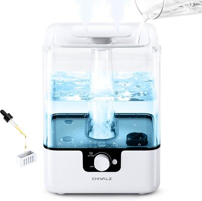 6L CHIVALZ Cool Mist Humidifier, 26dB Quiet, 50H Runtime, Oil Diffuser