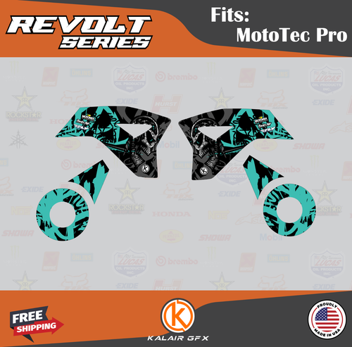 Graphics Kit for MotoTec 36V and 48V Pro Electric Dirt Bike Revolt - Turquoise - Picture 2 of 6