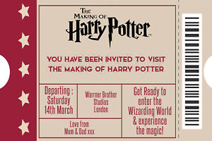 Personalised Harry Potter World London Mock Event Ticket Invite Inc Envelope T8 Ebay