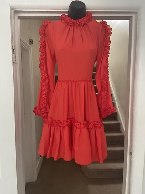 La Radoute Dress Ladies Red Dice Kayek Ruffle Cold Shoulder Size 8 Occasion wear