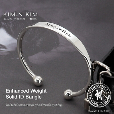 Enhanced Weight Solid ID Bangle Bracelet  Cuff bangle  Quality 925 Silver