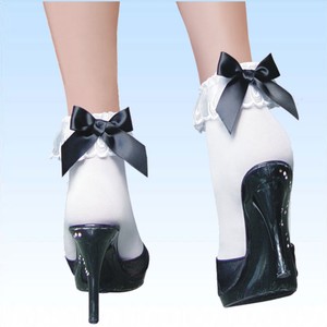 Details Zu Söckchen Mit Schwarzer Schleife Und Spitze Socken Strumpf Strümpfe Feinstrümpfe - 