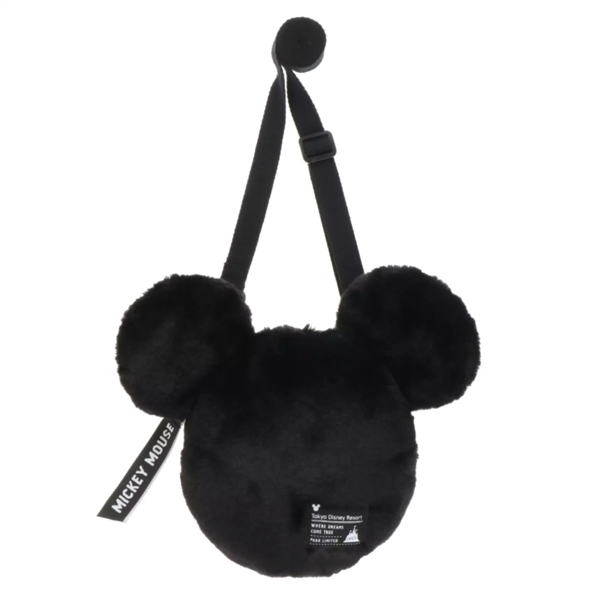 Tokyo Disney Resort Mickey Shape Black Fluffy Cross Body Bag