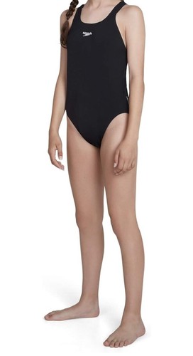Speedo Girl's Eco End+ Medalist Swimming Costume Racerback Black 15/16years - Picture 3 of 12