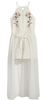 Sequin Hearts Big Girls Sleeveless Embroidered Lace Walk-Thru Maxi Dress-Size-14