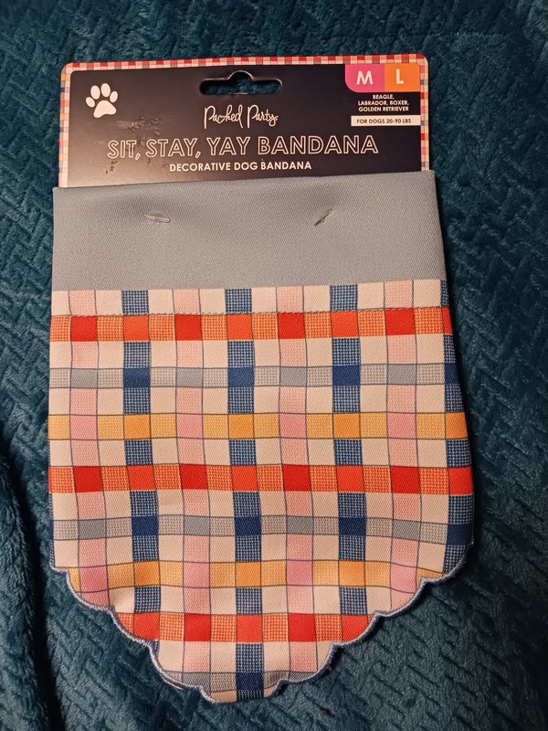 Sit, Stay, Yay Bandana! Rainbow Checkered Print by Packed Party,  New, Med/Lg.
