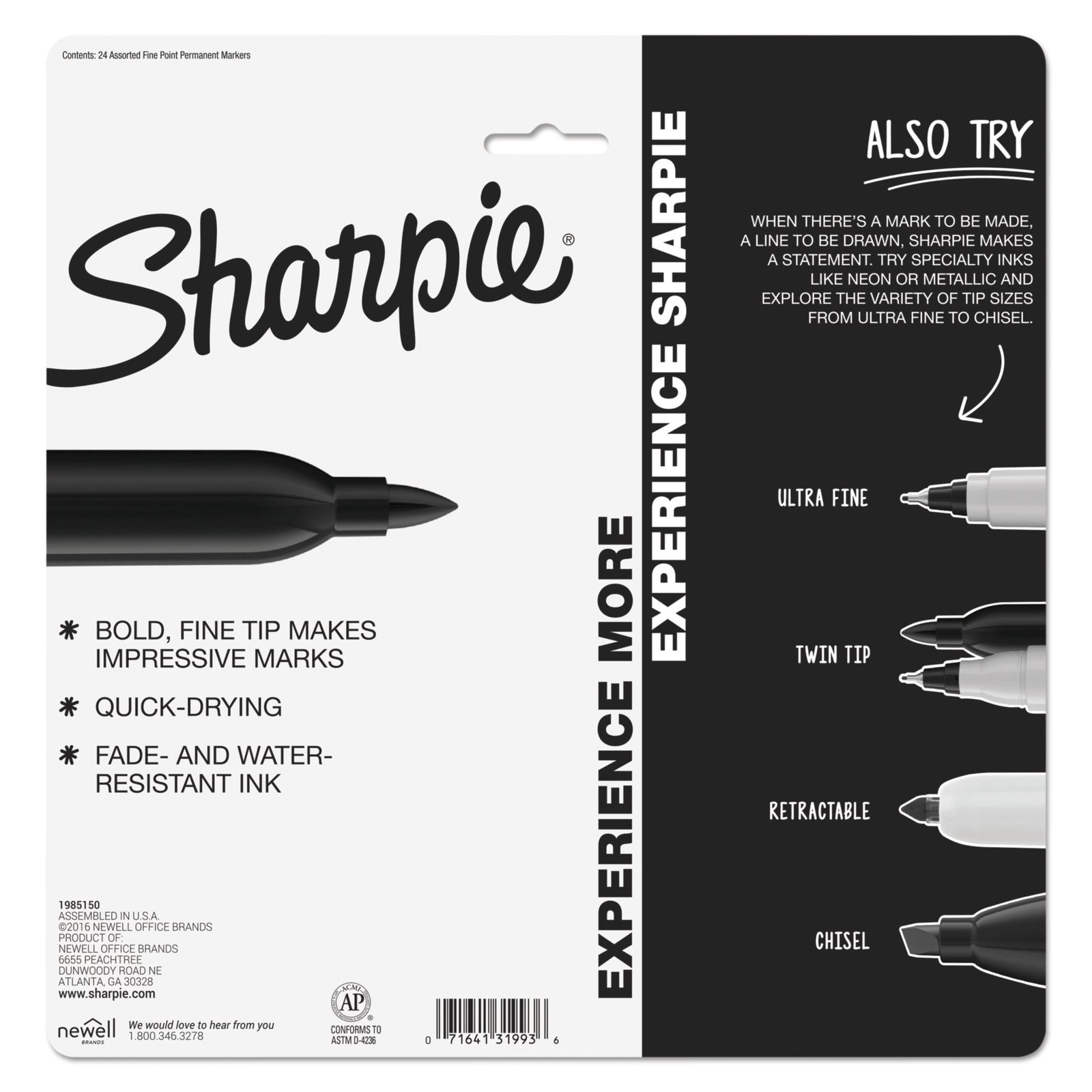 Sharpie Electro Pop Permanent Markers, Fine Point, Assorted Colors, 24 Count