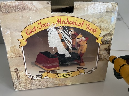 Vintage Heritage Mint Cast Iron Coin Bank Three Rugby Players- Original Box - Picture 8 of 9