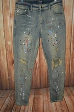 Amiri Men's Skinny Paint Splatter Factory Distress Blue Denim Jeans Sz 32x32