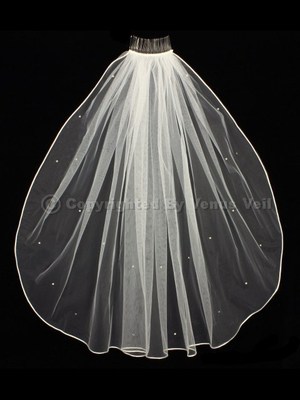 1T Ivory Bridal Shoulder Short Scattered Rhinestones Rattail Edge Wedding Veil