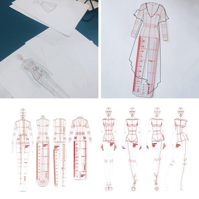 8 Models Fashion Lineal Set Figur Schablone Lineale für Skizze Schneiderei