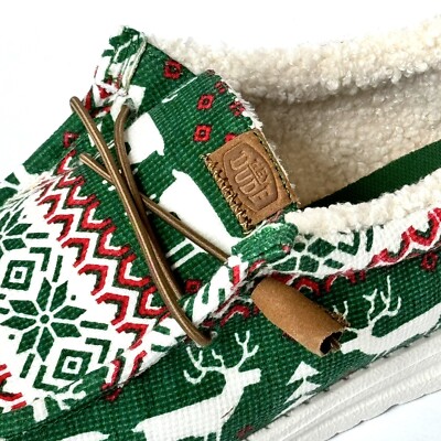Hey Dude‎ Wally Ugly Sweater Lined Shoes Men\'s Size 10 Green Christmas Reindeer s-l400.jpg main image 2