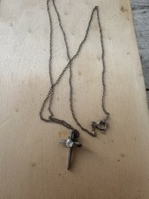 Vintage Chapel Sterling Modernist Cross Necklace On Sterling Chain