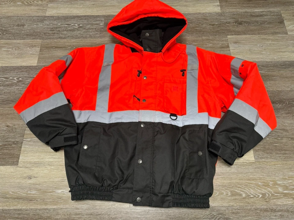 ML Kishigo Hi-Viz Orange Reflective Bomber Jacket Sz M Waterproof Fleece Lined - Image 3 of 4