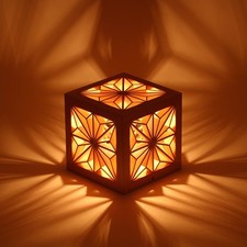 Japanese Kumiko “Asanoha Cube S” Lamp Aomori Hiba Wood Mini Handmade Light