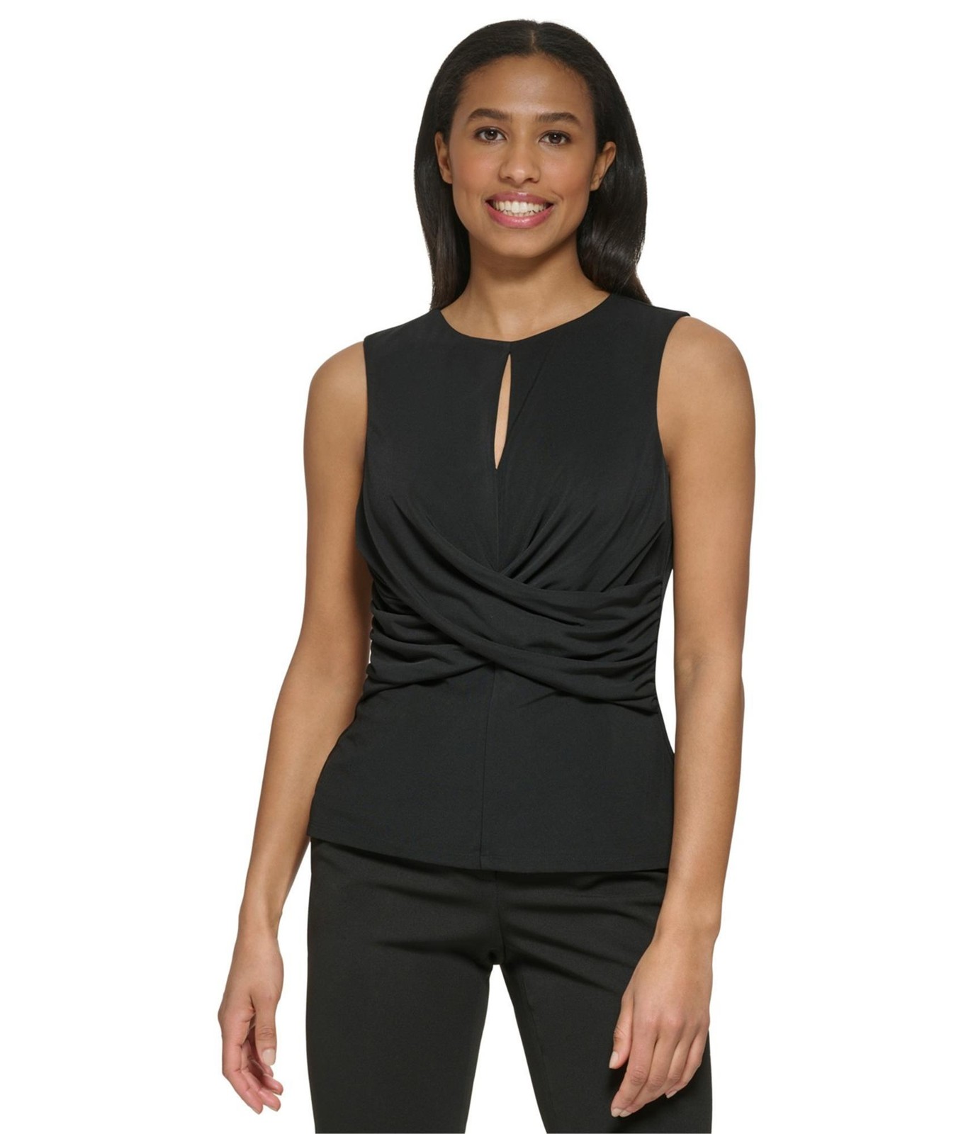 DKNY Womens Cross Wrap Sleeveless Blouse Top, Black, Small | eBay