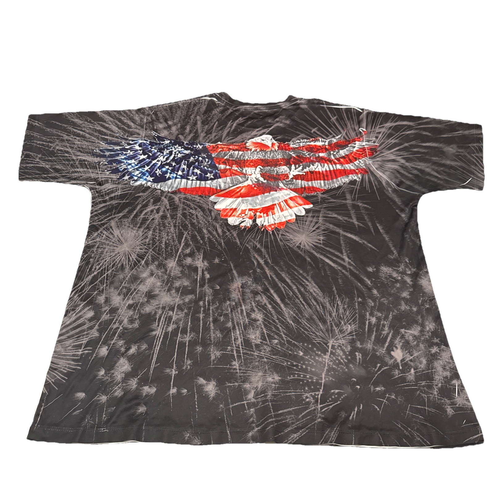 Get A Life Mens 2XL All Over Print American Flag Eagle Fireworks T-Shirt Black image 2