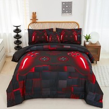 Boys Bedding Set Twin Size 6Pcs Game Console Comforter Set for Kids 3D Black
