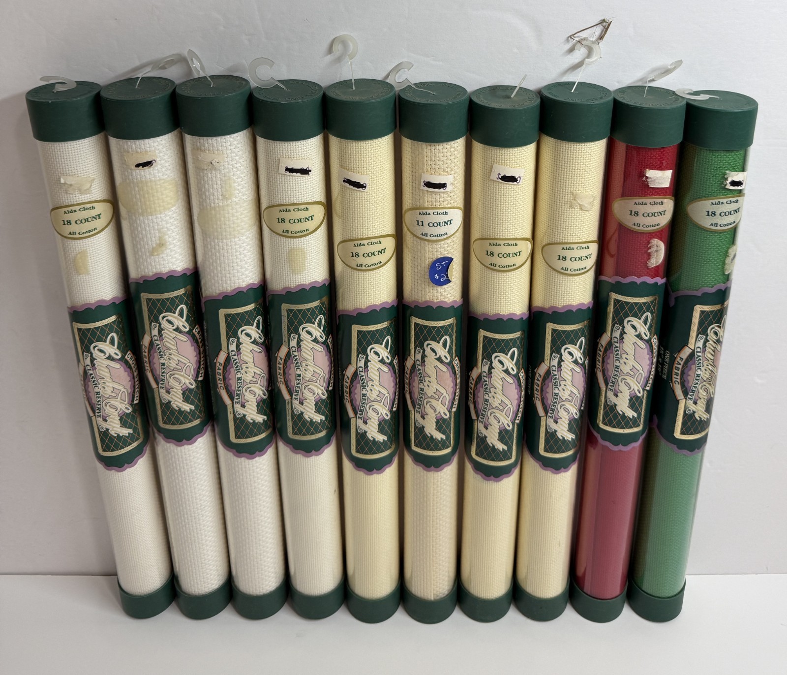 Lot of 10 Vintage Charles Craft Rolled Aida Cloth 15x18 NOS 11 and 18 count ~NEW