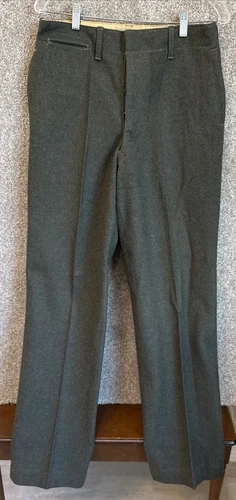 Vintage 1940's WW2 PJ Michael Green Military Wool Pants Size 32X34 Button Fly