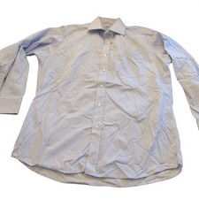 Brioni Mens Blue White Micro Check Spread Collar Dress Shirt Monogrammed 23.5
