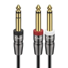 J D 1/4 Inch TRS to Dual TS Cable, Gold Plated 6.35mm Stereo 10 Feet, Black
