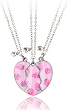 BFF Best Friend Necklaces for 3 Half Split Heart BFF Necklace Strawberry Heart F