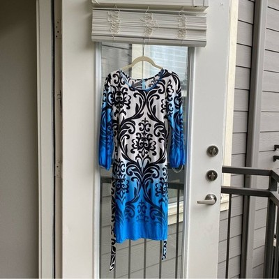 Loila Brand Medium Casual Boho Blue Paisley Light-weight Summer 3/4 Sleeve Dress