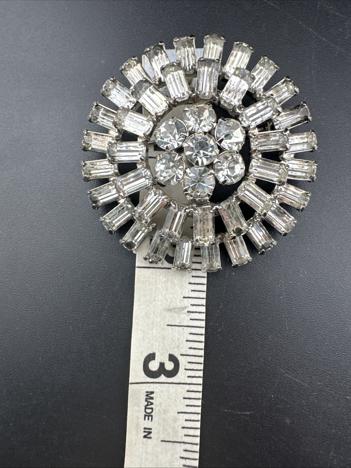 Unsigned Clear Emerald Rhinestone Layered Round R… - image 14