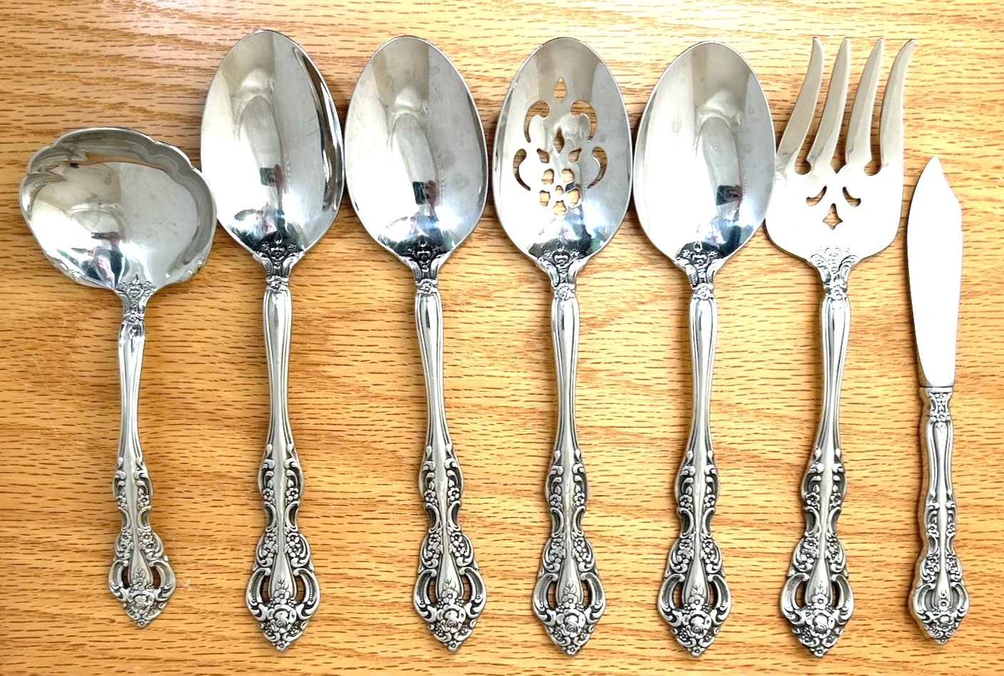 (7) SERVING PIECES Oneida MICHELANGELO Glossy Stainless Flatware SHINY