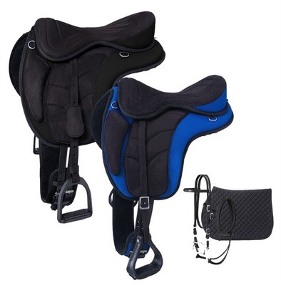 12 Inch Youth Treeless Synthetic Endurance Saddle Only or Pkg - Black or Blue