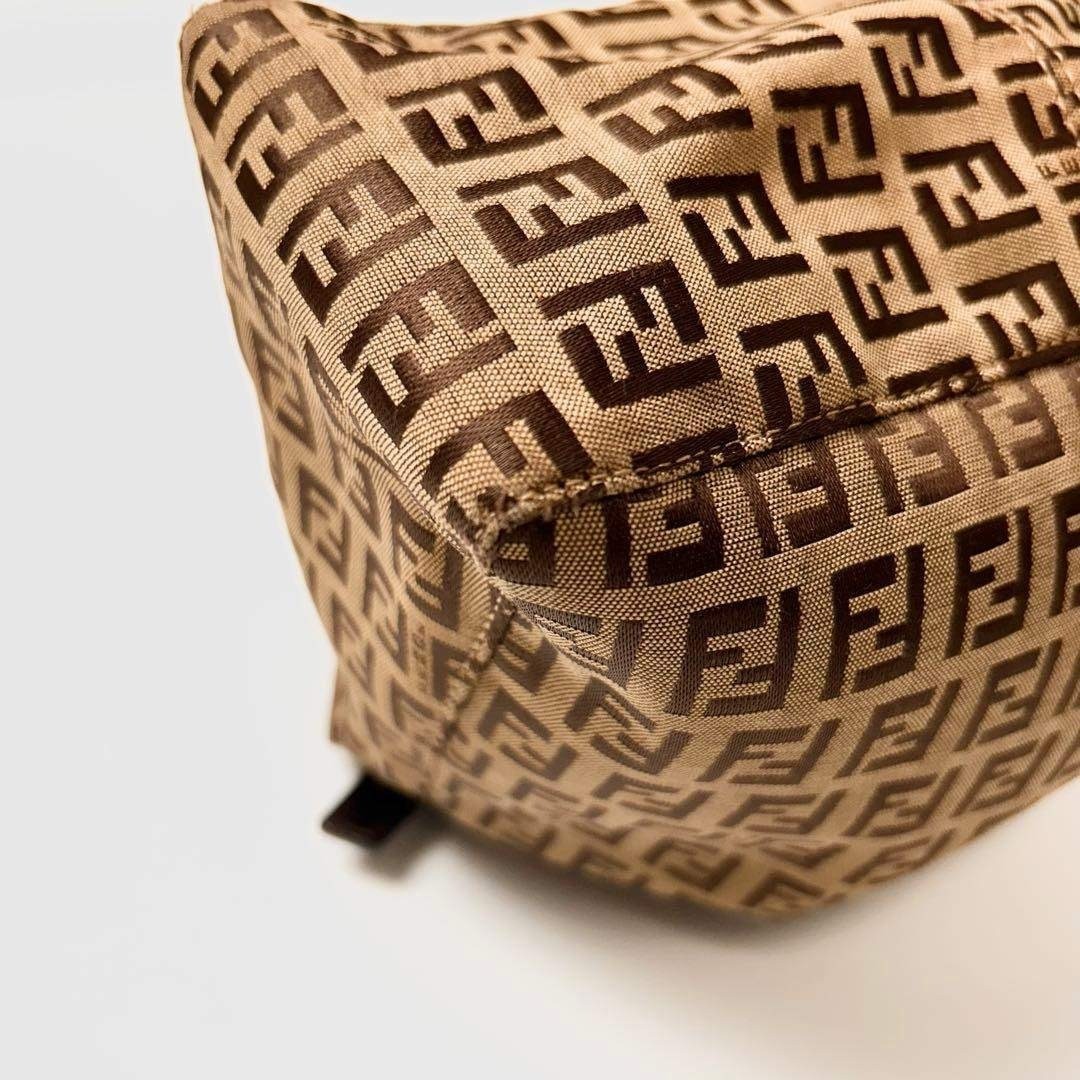 FENDI Zucchino Canvas One-Shoulder Bag Brown Authentic