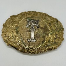 Crumrine Western Belt Buckle Monogram Letter T Gold Tone Belt Buckle