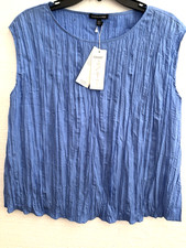 Eileen Fisher Scoop-Neck Crushed Silk Top Ultramarine M NWT 198