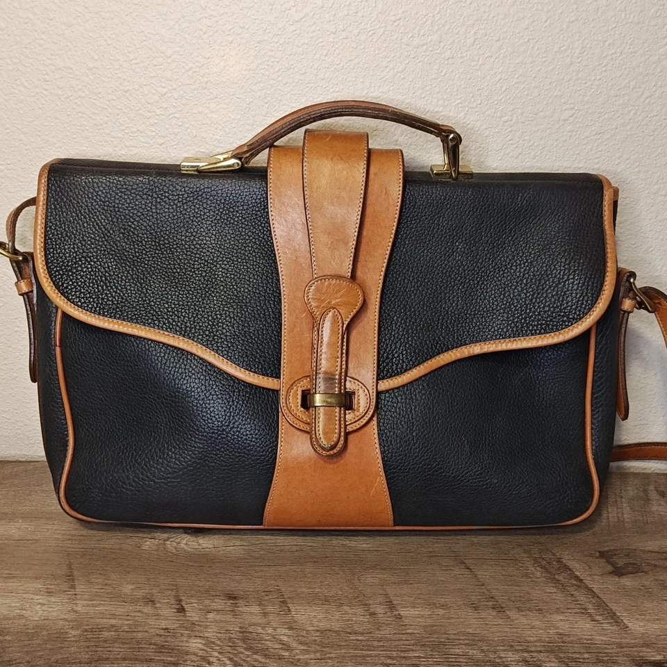 Maletín de cuero vintage Dooney & Bourke para todo tipo de clima negro tostado ribete mensajero Foto 4 de 4