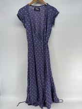 Reformation Polka Dot Wrap Maxi Dress Purple Blue Viscose Size M
