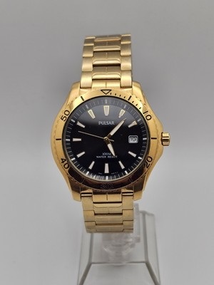 #ad 2006 PULSAR VX42X113 Mens Goldtone Analog Daydate Watch Stainless Black G2U $60.00