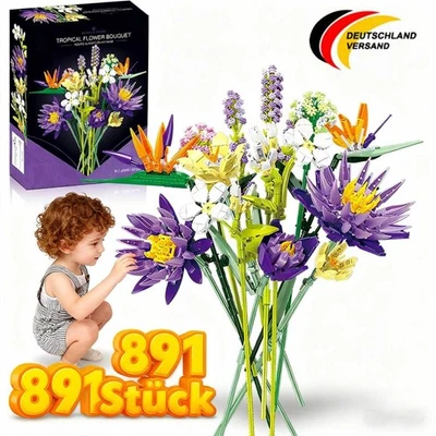 MARKENLOS Blumenstrauß Spielzeug 891Stk Blumen Bauspielzeugsets Lotus Bouquet Set Geschenk