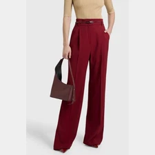 $615 Max Mara Marusca Wide-Leg Long Wool Trousers, unhem | Sz 4, Bordeaux Wine