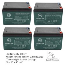 4 Pack of 12V 12Ah 6-DZM-12 Battery for Electric Bike Go Kart Scooter ATV Quad