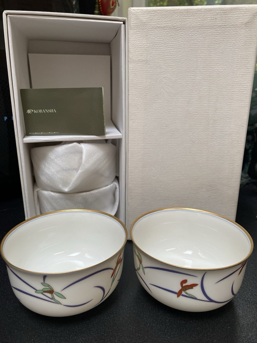 Japanese KORANSHA Bowls Set of 4 Orchard White Porcelain Gold Trim