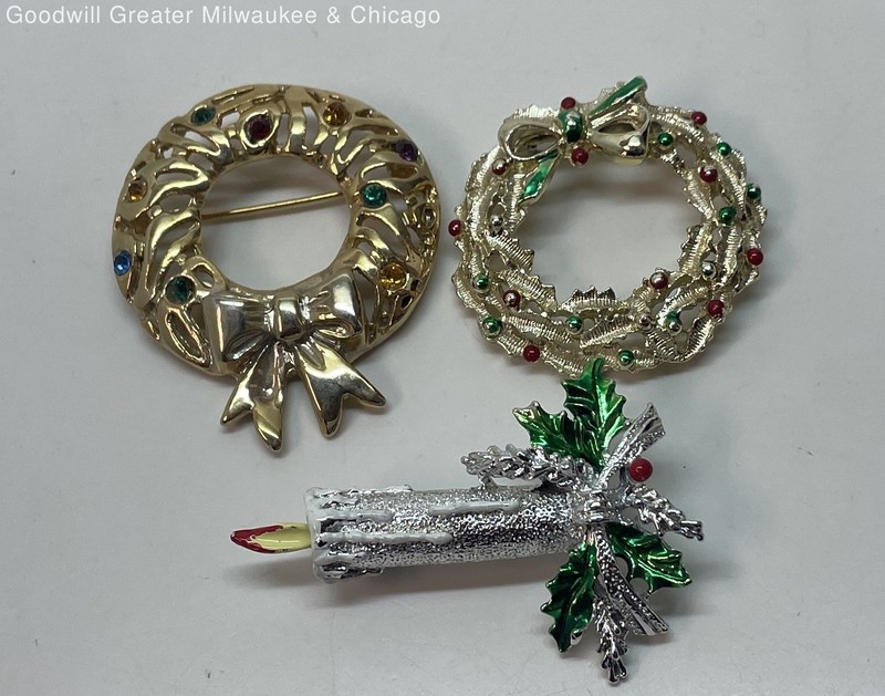 Colorful Rhinestone Enamel Mixed Variety Christmas Brooch Lot, 57.6g
